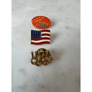Set of American flag and Olympic-themed lapel pins, Enamel Lot of 3